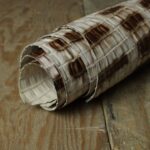 Beige & Brown Crocodile Embossed Leather