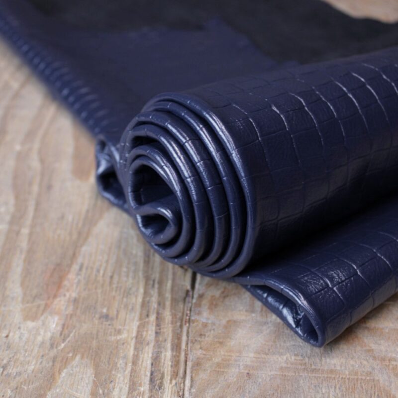 Crocodile Embossed Cowhide Navy Blue