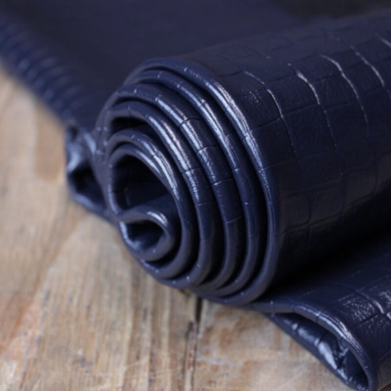 Crocodile Embossed Cowhide Navy Blue
